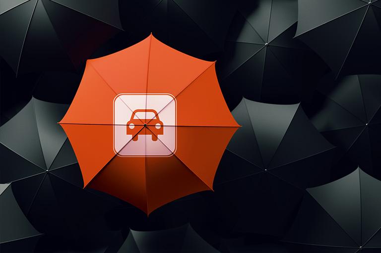 ikonka samochodu na pomarańczowym parasolu